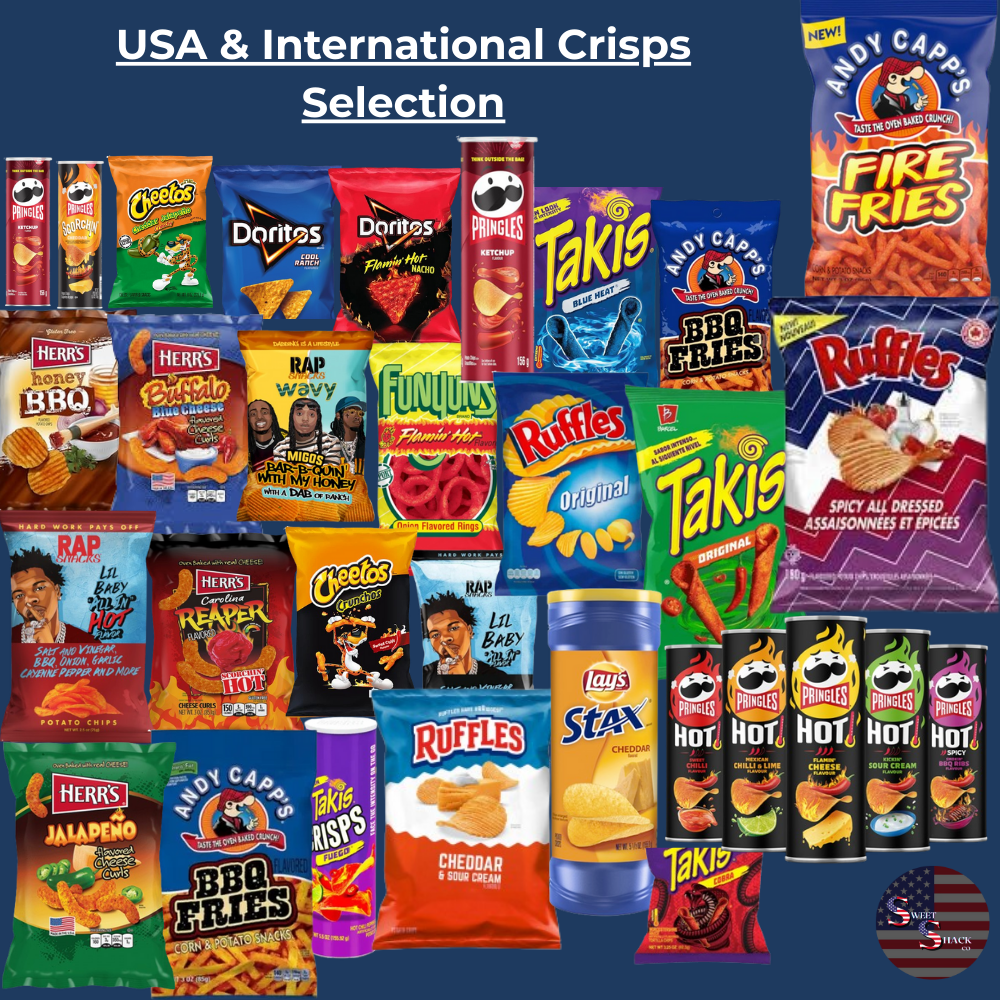 American Crisps Selection Box USA Rare Flavours Rap Snacks Cheetos Lays Pringles