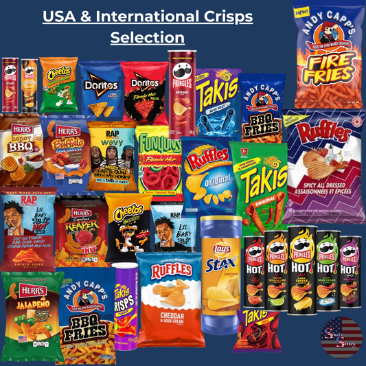American Crisps Selection Box USA Rare Flavours Rap Snacks Cheetos Lays Pringles